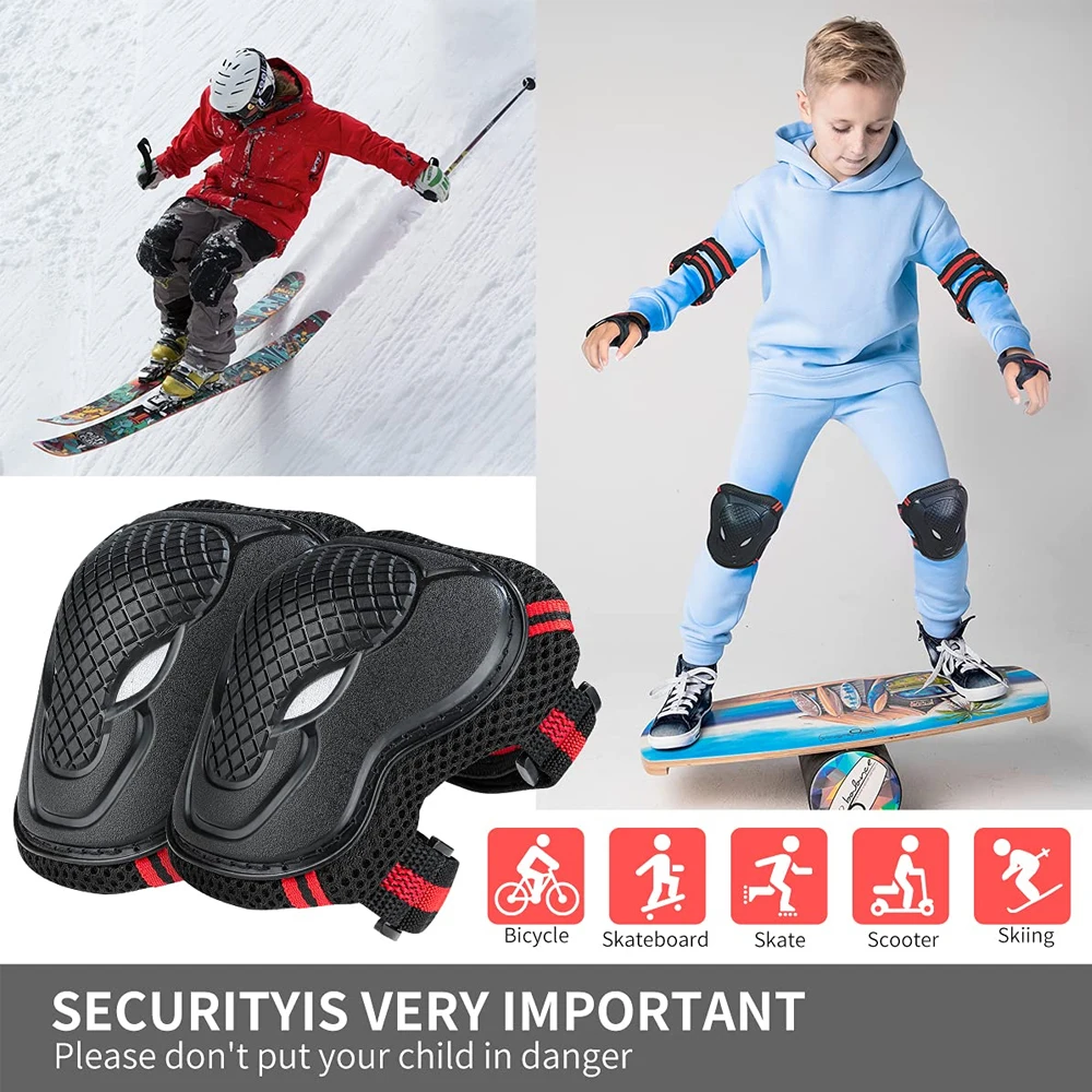 Youth Cycling Gear - Joelheiras para jovens/crianças, 6 peças, cotoveleiras,